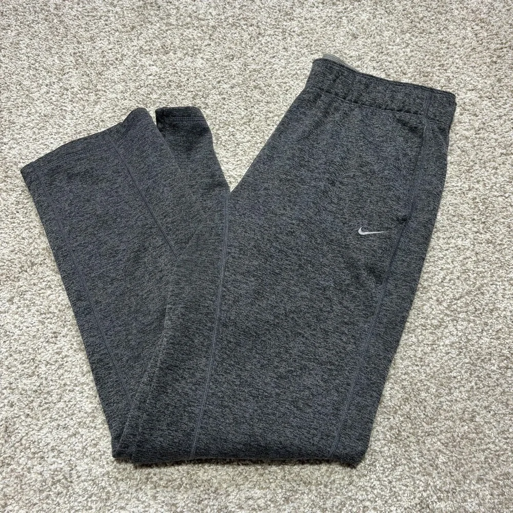Nike Therma-FIT Pants Mens Medium Gray Fleece Track Zip Hem Pockets Athletic